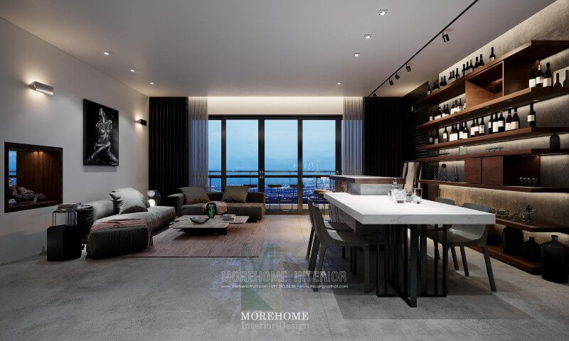 Thiết kế nội thất phòng ăn chung cư liền kề phòng bếp tạo sự thuận tiện hơn trong quá trình dùng bữa cũng như tiếp đãi khách tới chơi nhà của bạn những bữa cơm ngon miệng Mẫu nội thất chung cư hiện đại