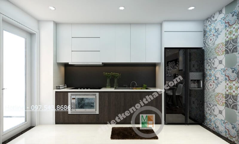 Thiết kế tủ bếp chung cư hiện đại đơn giản nhưng vẫn đảm bảo tiện nghi cho người nội trợ Tủ bếp gỗ công nghiệp và tủ bếp acrylic