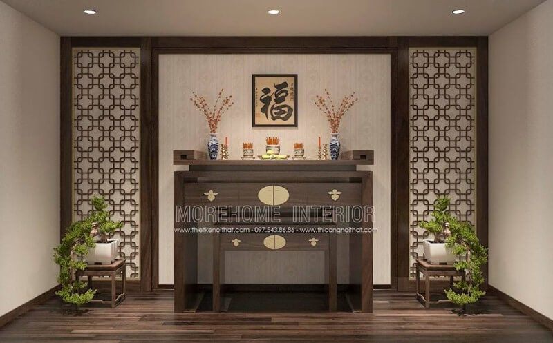 Vách gỗ CNC đẹp, sang trọng cho phòng thờ.